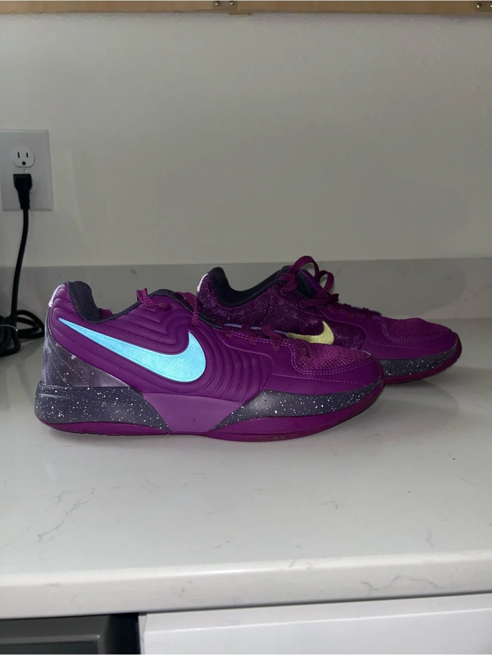 Nike Purple Basketball Sneakers with Blue and Gold Swooshes - Picture 1 of 4